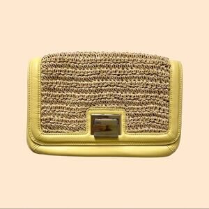 Talbots Vintage Straw And Yellow Leather Clutch